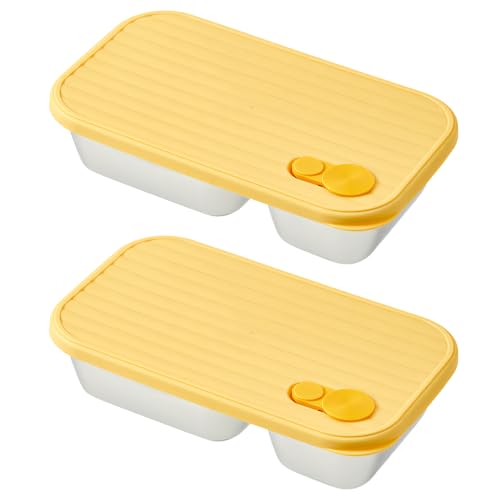 DONGKER Snackbehälter 600ml, 2 Stück 2 Fächer Edelstahl Frischhaltedosen, Wiederverwendbar Snackboxen mit Deckel für Obst, Soßen, Dips, Snacks von DONGKER