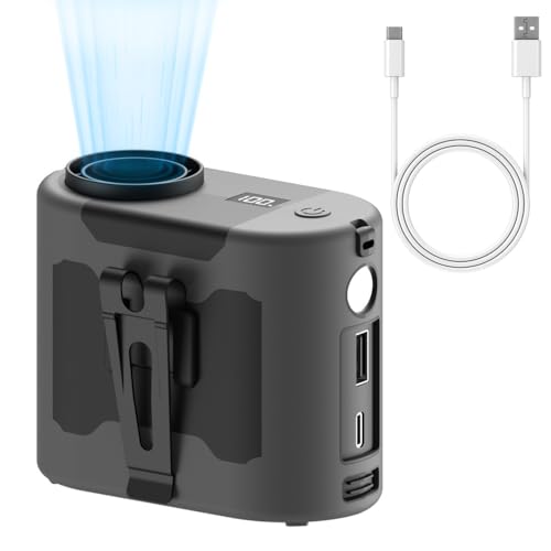 DONGKER USB Ventilator 10.000 mAh Akku, Tragbarer Waist Fan mit Clip und LED-Licht, 5 Windgeschwindigkeite, Aufladbare Freihändiger Hüftventilator für Arbeit, Camping, Outdoor, Baustelle von DONGKER