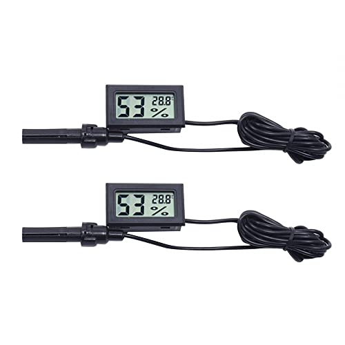 Hygrometer Thermometer, 2 Stück Mini Digital Thermometer Feuchtigkeitsmesser mit Sonden LCD Display für Reptilien-Inkubator-Pflanzengewächshaus von DONGKER