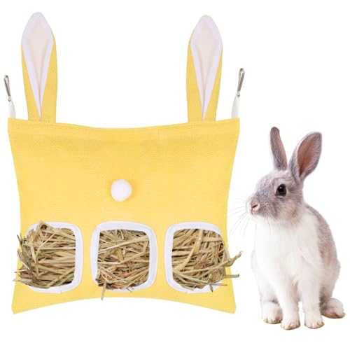 DONGKER Kaninchen Heutasche, 1 Stuck Hängender Futtersack für Kleintiere, Heufutterspender mit 2/3 Löchern für Chinchillas, Hamster, Meerschweinchen, Hasen und kleine Haustiere von DONGKER