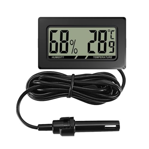 Reptile Thermometer-Hygrometer, Schwarz Digital Temperatur Luftfeuchtigkeitsmessgerät mit LCD-Display und Sonde für Reptilienaufzuchtkasten von DONGKER