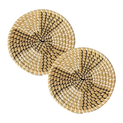 Runde Tischsets, 2 Stück gewebte Platzsets aus Natürliche Seegras, 20cm Durchmesser, Boho Hitzebeständig Rattan Gewebte Platzsets für den Esstisch von DONGKER