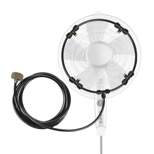 Ventilator-Vernebelungsset, Ventilator-Vernebler zur Kühlung im Freien mit 3 m Verneblerleitung und 5 Messingdüsen mit Wasserkontrollventil (Ventilator nicht im Lieferumfang enthalten) von DONGKER