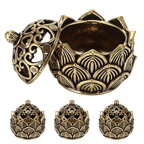 DONGKIKI 4 Stück Räuchergefäß, Lotus Räucherstäbchen Halter Mit Deckel, Kleine Räucherschale Aus Messing, Hohler Weihrauchbrenner Räucherkerzen Halter, Räucherkegel Halter Für Yoga, Meditation DONGKIKI 4 Stück Räuchergefäß, Lotus Räucherstäbchen Halter Mit Deckel, Kleine Räucherschale Aus Messing, Hohler Weihrauchbrenner Räucherkerzen Halter, Räucherkegel Halter Für Yoga, Meditation von DONGKIKI