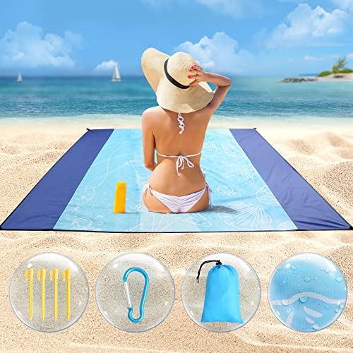 DONGQI Stranddecke Sandfrei, 210 x 200 cm Wasserdicht, Strandmatte 4 Befestigung Ecken Stranddecke Sandfrei für den Strand, Campen, Wandern und Ausflüge von DONGQI
