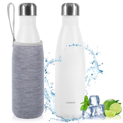 Edelstahl Trinkflasche 500ml - Doppelwandige Vakuumisolierte Thermoskanne, BPA-Frei, Hält kalte Getränke 24 Stunden und heiße Getränke 12 Stunden, Geeignet für Fitness und Sport, Outdoor (Weiß) von DONGQI