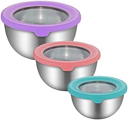 3-teiliges Edelstahl-Rührschüssel-Set mit sichtbaren Deckeln und Messmarkierungen, stapelbare Metallschüssel-Set zum Kochen, Backen, Vorbereiten, Aufbewahrung, 1,5 l/3 l/5 l von DONGS