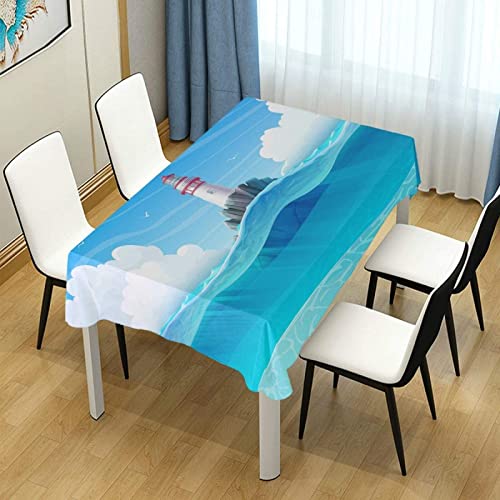 Tischdecke 80x80 Blau Leuchtturm Eckig Tischdecken Abwaschbar für Küche Geburtstag Party, Polyester Wasserabweisend Tischdecke für Garten Picknick Camping Outdoor Wetterfest von DONGSHAN