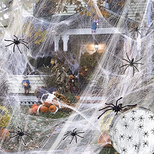 Halloween Spinnennetz,Halloween Gaze Dekoration Stoff,100g Spinnennetz mit 30 Spinnen,Halloween Spinnennetz Dekoration, Halloween Deko Gruseliger Stoff,für Halloween Party Supplies Dekorationen von DONGSZQ