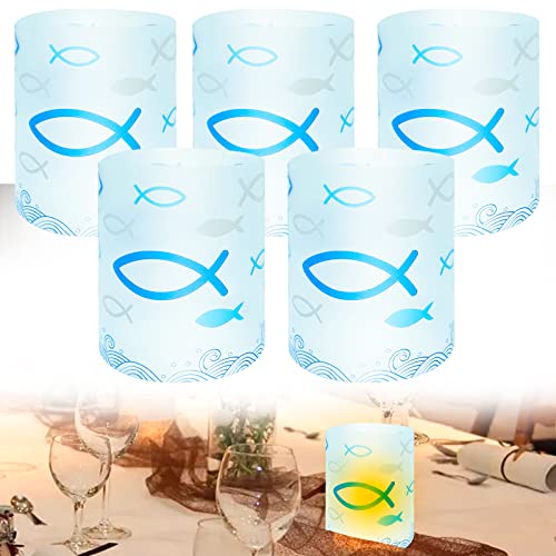 DONGSZQ Fischlaterne, 16 Stück, Kommunion, Konfirmation, Taufe, Teelichter, Fischlichthülle, Tischleuchte, Laternen für Jungen und Mädchen, Kommunion, Konfirmation, Taufe, Blau von DONGSZQ