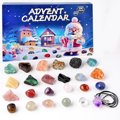 DONGTATA Edelstein Adventskalender 2024 Kinder 24 Überraschungen Mit Chakra-Kristallbaum Mädchen Jungen Weihnachtskalender Steine Kristalle Weihnachtsgeschenke Weihnachts-Adventskalender-Box von DONGTATA