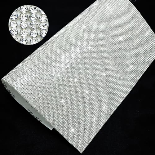 DONGZHOU Bling Bling Strass Blatt, 9690 Stück Kristall Strass Aufkleber Selbstklebender Hotfix Glitter Edelstein Blatt Aufkleber für Auto Interieur & DIY Handwerk Dekoration, 9,4 x 7,9 Zoll, Weiß von DONGZHOU