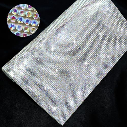 DONGZHOU Bling Strass Blatt, 9690 Stück Kristall Strass Aufkleber Selbstklebender Hotfix Glitter Edelstein Blatt Aufkleber für Auto Interieur & DIY Handwerk Dekoration, 9,4 x 7,9 Zoll, Kristall AB von DONGZHOU