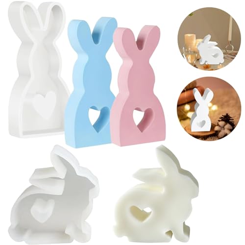 3D Osterhase Silikonform Kerzenhalter, Kaninchen Gießformen Silikon, Silikonform Hase, Silikonform Ostern, 3D Kreative Silikonform für Kerzenherstellung(2 Stück) von DONGZQAN