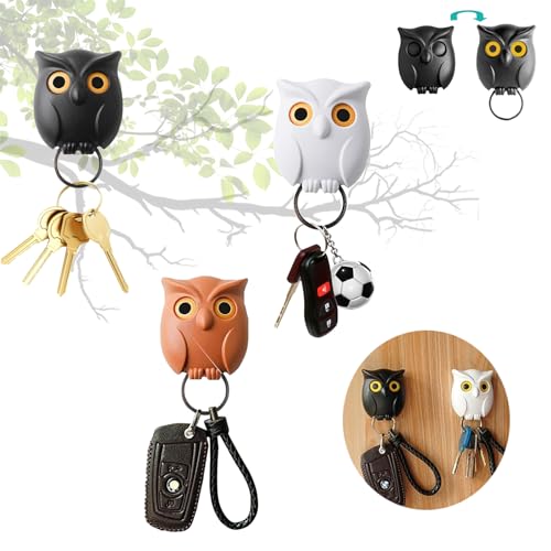 DONGZQAN 3 Stück Owl Key Holder, Eulen Schlüsselhaken, Magnetischer Eulen-Schlüsselhalter, Wandmontierter Schlüsselhalter, Hängende Schlüssel für den Eingang Zum Büro im Innenhof. von DONGZQAN