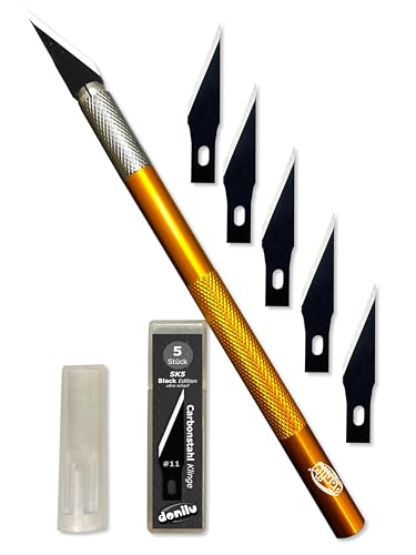 DONILU Skalpell/Hobbymesser Set inkl. 5x SK5 Black Premium Ersatzklingen mit Schutzkappe - Bastelmesser, DIY, Skalpell, Messer, Schnitzmesser zum Basteln, Plotter, Cuttermesser Zubehör - [Gold] von DONILU
