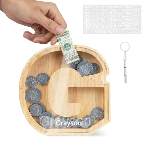 DONJIM Personalized Wooden Money Box for Kids, 7" Letter Piggy Bank, Clear Money Gift Box, Detachable Money Jar, with DIY Alphabet Stickers and Screwdriver, Alphabet G Money Tin DONJIM Personalized Wooden Money Box for Kids, 7" Letter Piggy Bank, Clear Money Gift Box, Detachable Money Jar, with DIY Alphabet Stickers and Screwdriver, Alphabet G Money Tin von DONJIM