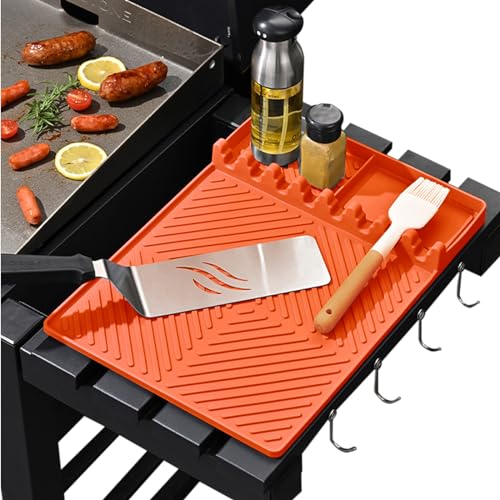 Multifunktionale Silikon Grillmatte zum Sauberhalten des Grills, Hitzebeständige Spachtelunterlage und Abtropfmatte für Küche, Herd, BBQ und Picknicks - 40 x 30 cm, Orange von DONJIM