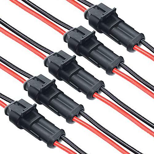 DONJON Kabel Steckverbinder Stecker,2 polig Elektrischer Anschluss Stecker,Auto wasserdichte Elektrische Stecker mit 16AWG-Kabel für KFZ LKW Auto Kayak Boote Roller Motorrad (5 Sätze) von DONJON