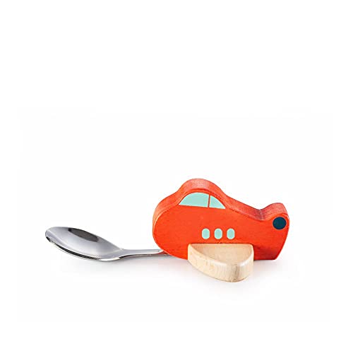 Donkey Products Kids Spoon Knatter Red Holzflieger mit fest fixiertem Löffel aus Holz, Edelstahl in der Farbe Rot, Größe: 13x7,3x4 cm, 900124 von DONKEY