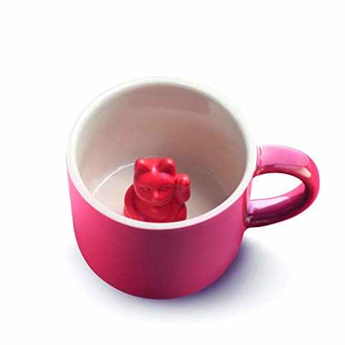 MANEKI NEKO Lucky Mug | Red Tasse mit Winkekatze Lucky Cat Glückstasse Kaffeebecher Teebecher in rot von DONKEY
