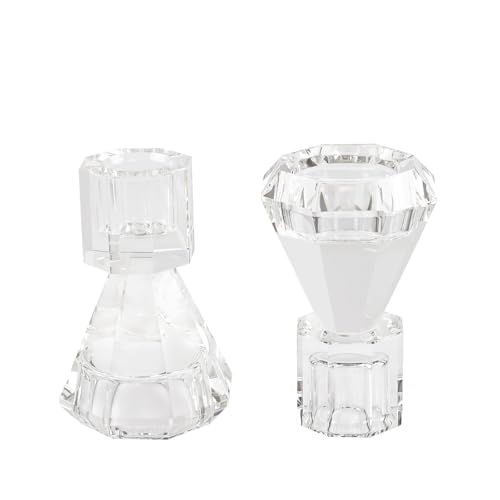 DONOUCLS Kerzenständer aus Kristall 2er-Set, Praktischer 2-in-1 Halter für Stabkerzen & Teelichter, Transparente Tischdekoration für Zuhause & Events von DONOUCLS