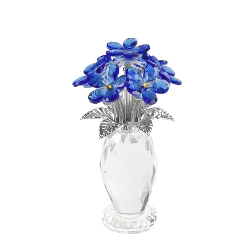 DONOUCLS Kristall Vase mit Vergissmeinnicht Design, Handgefertigt, Blaue Blumen & Silberne Blätter, Dekorative Blumenvase für Zuhause, Hochzeit oder als Romantisches Geschenk von DONOUCLS