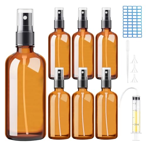 DONQL 6 Stück 100ml Sprühflaschen aus Glas Mit Zerstäuber, Flüssigkeitssprühflasche Spray Flaschen Mit Feinem Nebel für Reiseflüssigkeit Kosmetik (Amber) von DONQL
