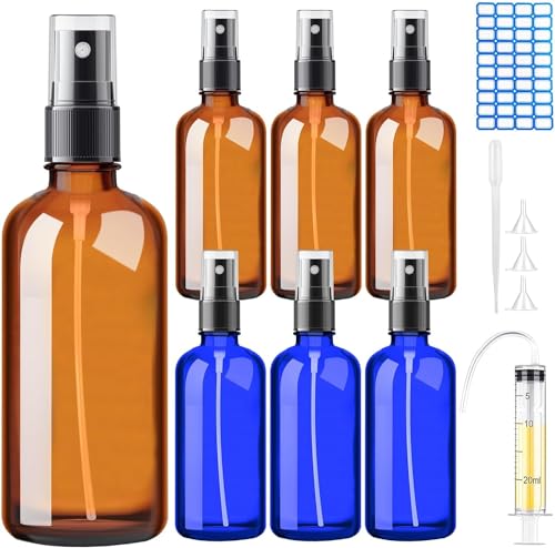 DONQL 6Stück 100ml Sprühflaschen aus Glas mit Zerstäuber, Glas Sprühflasche Flüssigkeitssprühflasche Spray Flaschen mit Feinen Nebel Glas Spray Bottle für Reiseflüssigkeit Kosmetik Zerstäuberflasche von DONQL