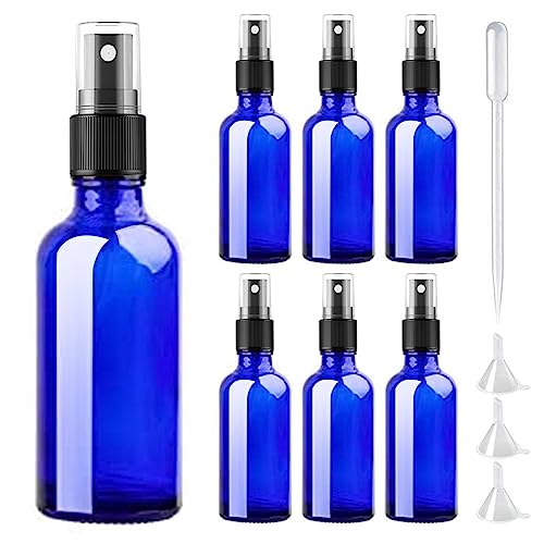 DONQL 6Stück Glas Klein Sprühflasche, Spray Flaschen mit Feinen Nebel 30ml Glas Spray Bottle für Reiseflüssigkeit Wasser Kosmetik Zerstäuberflasche(Blau) von DONQL