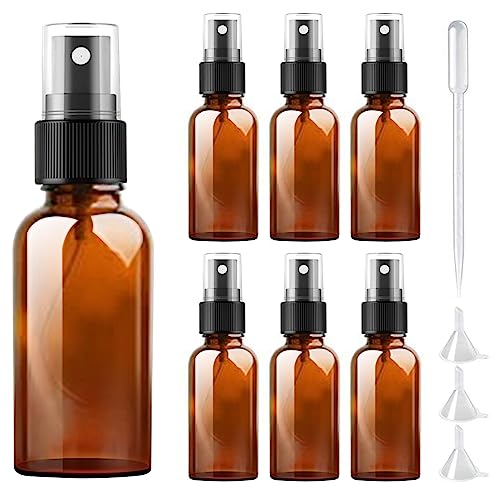 DONQL 6Stück Glas Klein Sprühflasche, Spray Flaschen mit Feinen Nebel 30ml Glas Spray Bottle für Reiseflüssigkeit Wasser Kosmetik Zerstäuberflasche(Braun) von DONQL