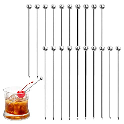 DONQL 20Stück Stainless Steel Cocktail Sticks Set Reusable Fruit Sticks Toothpicks Metal Martini Skewers Drink Picks for Cocktail Party,Barbeque Snacks,Appetizersetc von DONQL