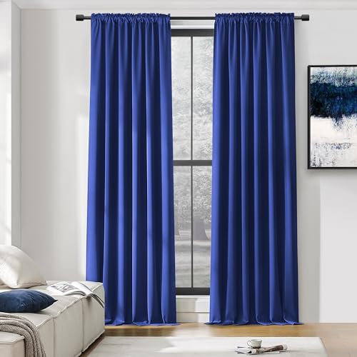 DONREN 2 Paneele Royal Blue Verdunkelungsvorhänge für Schlafzimmer – wärmeisolierte, solide Gardinenstangen-Vorhänge (132 x 244 cm) von DONREN