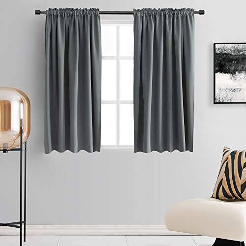 DONREN Mittelgrauer Vorhang für Wohnzimmer – Verdunkelung wärmeisoliert Raum Abdunklung Stange Taschen Vorhänge für Küche (107 x 114 cm, 2 Paneele) von DONREN