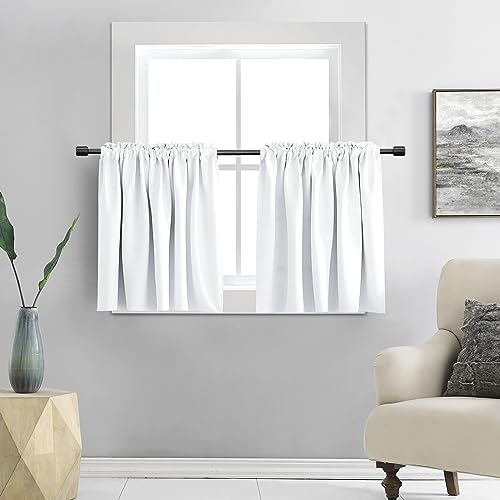 DONREN Reine weiße kleine Fenstervorhänge für Küche – Raumverdunkelungsvorhang für Kinderzimmer mit Stangentasche (76,2 x 76,2 cm, 1 Paar) von DONREN