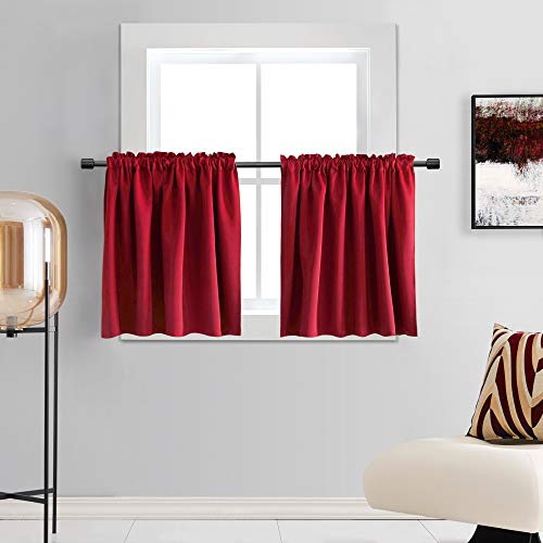DONREN Rote Vorhang-Etagen, Weihnachtsdekoration, kurzer Volant für kleine Fenster (76,2 x 61 cm, 2 Paneele) von DONREN