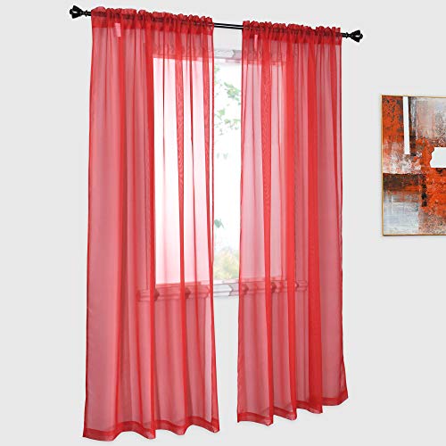 DONREN Transparente Vorhänge aus Voile, für Schlafzimmer und Wohnzimmer, 132,1 x 213,4 cm, Rot, 2 Stück von DONREN
