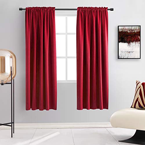 DONREN Verdunkelungsvorhänge, 160 cm, Rot, 2 Stück, wärmeisoliert, Stangentaschen-Vorhang für Schlafzimmer von DONREN