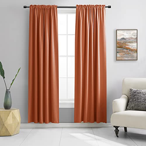 DONREN Verdunkelungsvorhänge für Wohnzimmer, wärmeisoliert, für Fenster, Schlafzimmer, Set mit 2 Schals, 228 cm lang, Orange (Burnt Orange) von DONREN