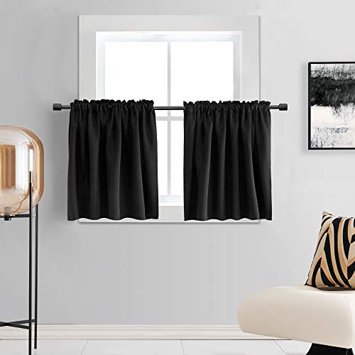 DONREN Vlances Vorhänge, 76,2 cm lang, verdunkelnd, wärmeisolierend, kleine Vorhänge für Badezimmer, mit Stangentasche (Schwarz, 76,2 cm breit x 76,2 cm lang) von DONREN