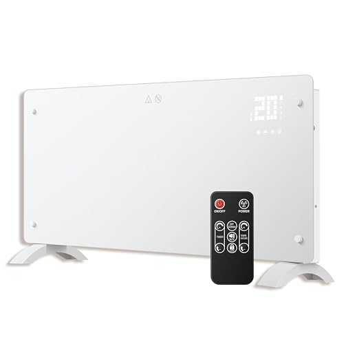 DONYER POWER 2500W Konvektor-Heizung, ultra-dünne Wandmontage oder freistehend, 24H Timer-Fernbedienung, ultra-weiße Glasscheibe von DONYER POWER