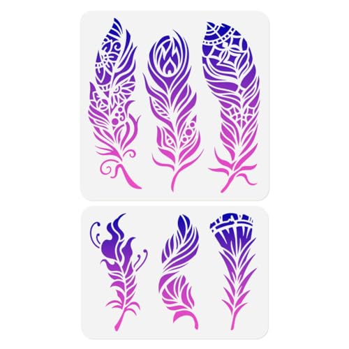 2 Packung Feder Mandala Schablonen Zum Malen Wiederverwendbare Federschablone Aus Kunststoff Zum Malen Auf Wänden Holz Möbeln Stoffen Und Leinwand DIY Bastelschablone von DOODLREAM