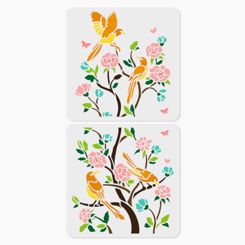 2 Stück 30 x 30cm Chinoiserie Elster Auf Ast Wandschablone Vorlagen Wiederverwendbare Kunststoff Schablone Mit Vögeln Und Blumen Zum Bemalen von Holzböden Fliesen Stoffen Glasmöbeln DIY 2 Stück 30 x 30cm Chinoiserie Elster Auf Ast Wandschablone Vorlagen Wiederverwendbare Kunststoff Schablone Mit Vögeln Und Blumen Zum Bemalen von Holzböden Fliesen Stoffen Glasmöbeln DIY von DOODLREAM