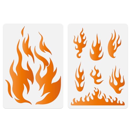 2 Stück Flammen Wandschablonen 29.7 x 21cm Wiederverwendbare Feuerschablonen Aus Kunststoff Zum Malen Auf Holz Wänden Böden Stoffen Glasmöbeln Flamme DIY Home Decor Oder Craft Schablonen von DOODLREAM