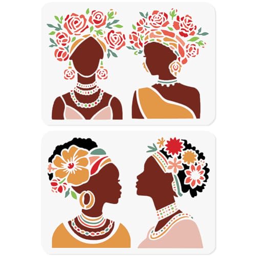 2 x Schablone Mit Blumenmotiv Afroamerikanische Dame Zum Malen 29.7 × 21cm Schablone Blumenmuster Afrikanische Frauengesichter DIY Craft Paint Vorlagen Wand Home Decor Holz Brennende Leinwand 2 x Schablone Mit Blumenmotiv Afroamerikanische Dame Zum Malen 29.7 × 21cm Schablone Blumenmuster Afrikanische Frauengesichter DIY Craft Paint Vorlagen Wand Home Decor Holz Brennende Leinwand von DOODLREAM