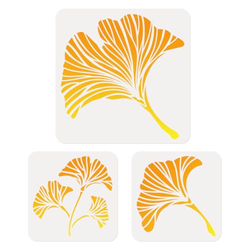 3 Packung Chinesische Ginkgoblatt Schablonen Zum Bemalen An Der Wand 30 x 30cm Wiederverwendbare Blatt Bastelschablone Aus Kunststoff Zum Bemalen Auf Holz Und Stoff DIY Home Decor Schablone von DOODLREAM