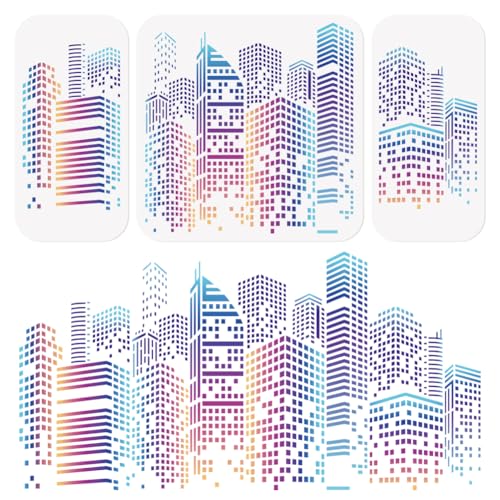 3 Stück Wolkenkratzer Stadtbild Skyline Stadtgebäude Schablonen Vorlage DIY Bastelarbeiten Wiederverwendbare Kunststoff Schablonen Zum Malen Auf Wänden Böden Stoffen Möbeln Und Glas von DOODLREAM
