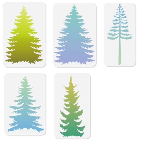 5 Stück Gespleißte Weihnachts Kiefernbaum Wandschablone Malen Wiederverwendbare Schablone Bergkiefernmotiv Holzbrennen Kiefernwald DIY Handwerk Kunst Schablone Vorlage Stoff Leinwand Möbel von DOODLREAM