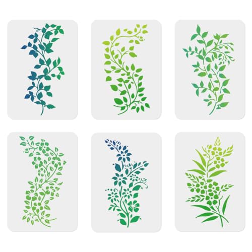 6 x Wandschablone Mit Weinblättern 29.7 x 21cm Wiederverwendbare Pflanzenkunst Schablonen Aus Kunststoff Zum Malen Auf Holz Wänden Böden Fliesen Möbeln Blumen DIY Heimdekor Oder Bastelschablone von DOODLREAM