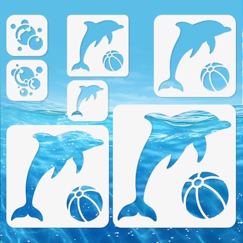 7 Stück Delfin Schablonen Zum Malen Wiederverwendbare Schablonen Zum Zeichnen von Meerestieren Blasen DIY Handwerk Farbe Vorlagen Für Wand Home Decor Holz Brennen Leinwand Journal Karte von DOODLREAM